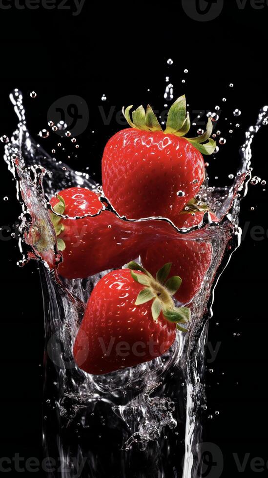 AI generated a strawberry being splashed with water photo