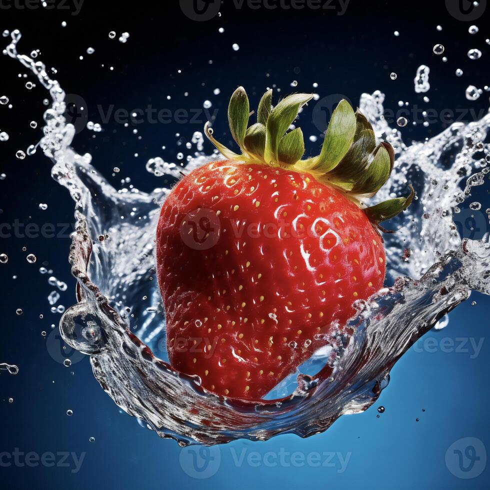 AI generated a strawberry is splashing in water photo