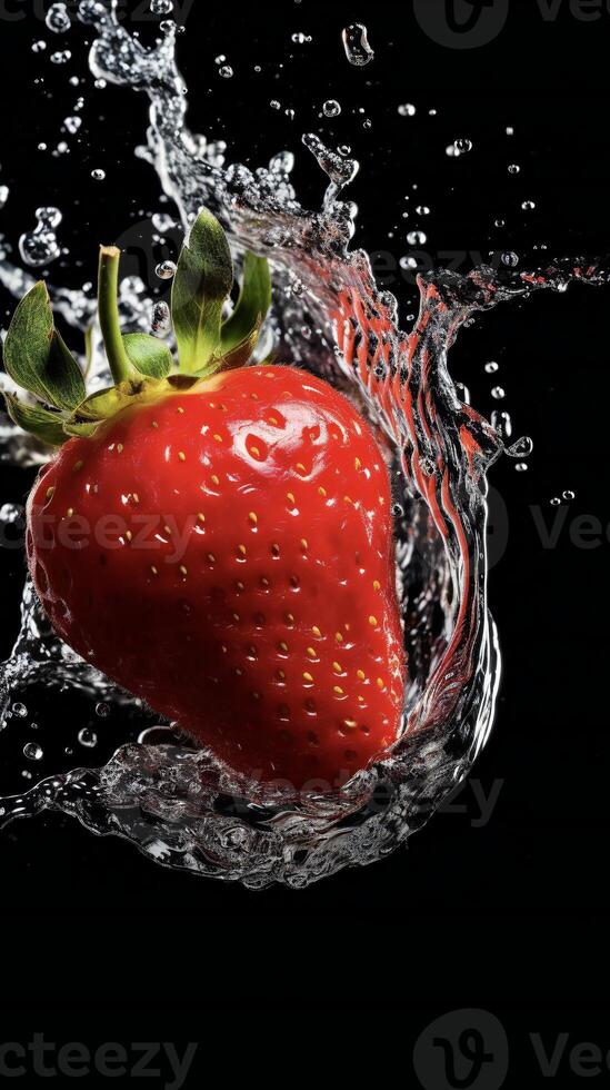 AI generated a strawberry being splashed with water photo