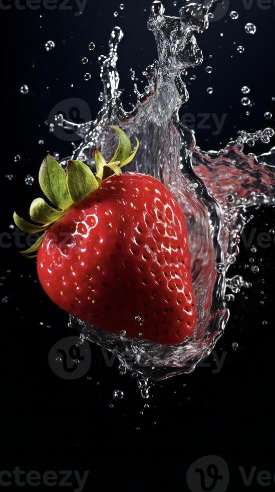 AI generated a strawberry being splashed with water photo