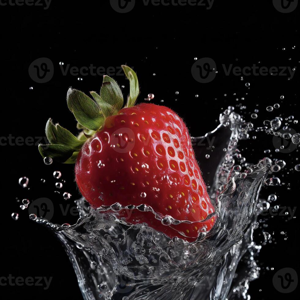 AI generated a strawberry is splashing in water photo