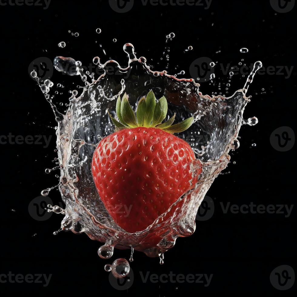 AI generated a strawberry is splashing in water photo