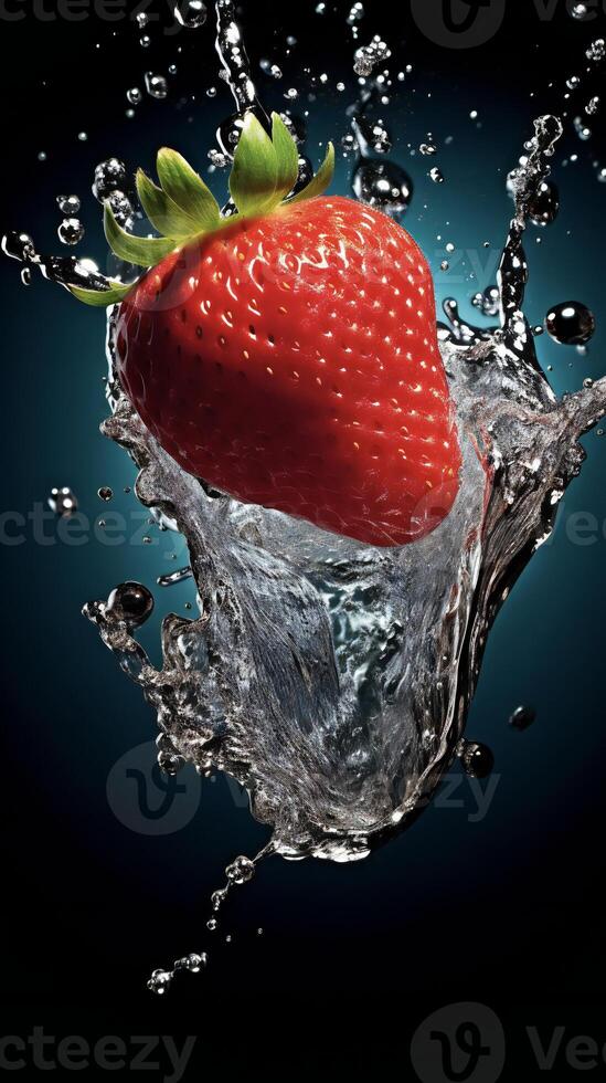 AI generated a strawberry being splashed with water photo