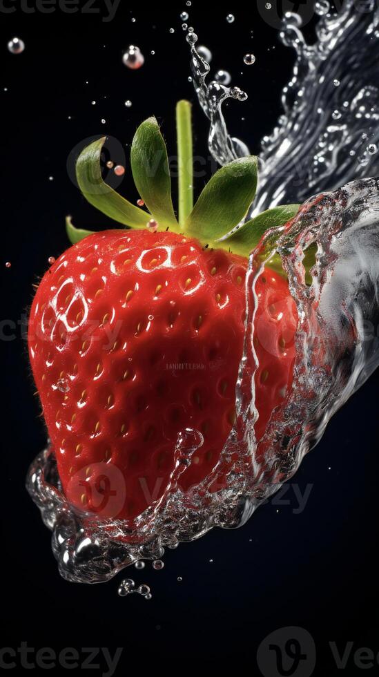 AI generated a strawberry being splashed with water photo