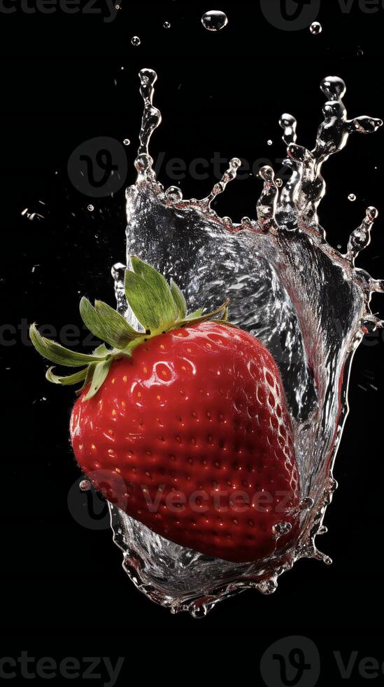 AI generated a strawberry being splashed with water photo