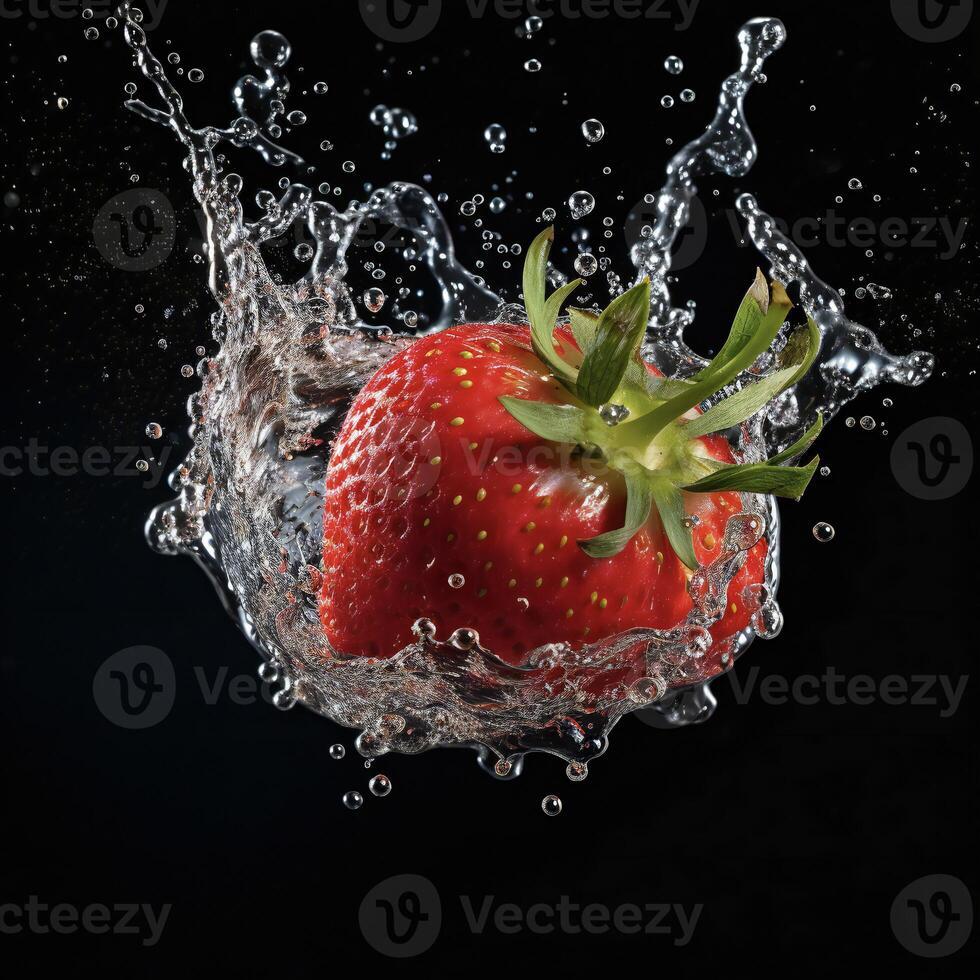 AI generated a strawberry is splashing in water photo