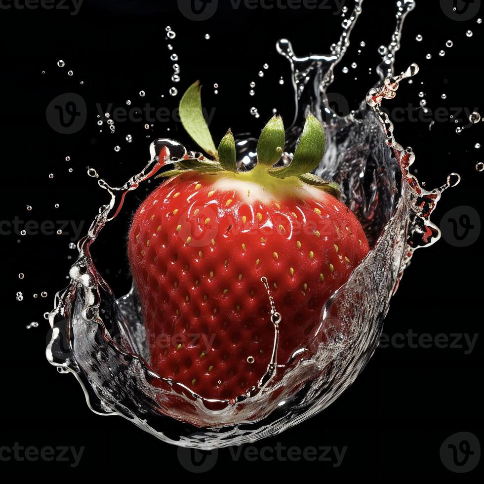 AI generated a strawberry is splashing in water photo