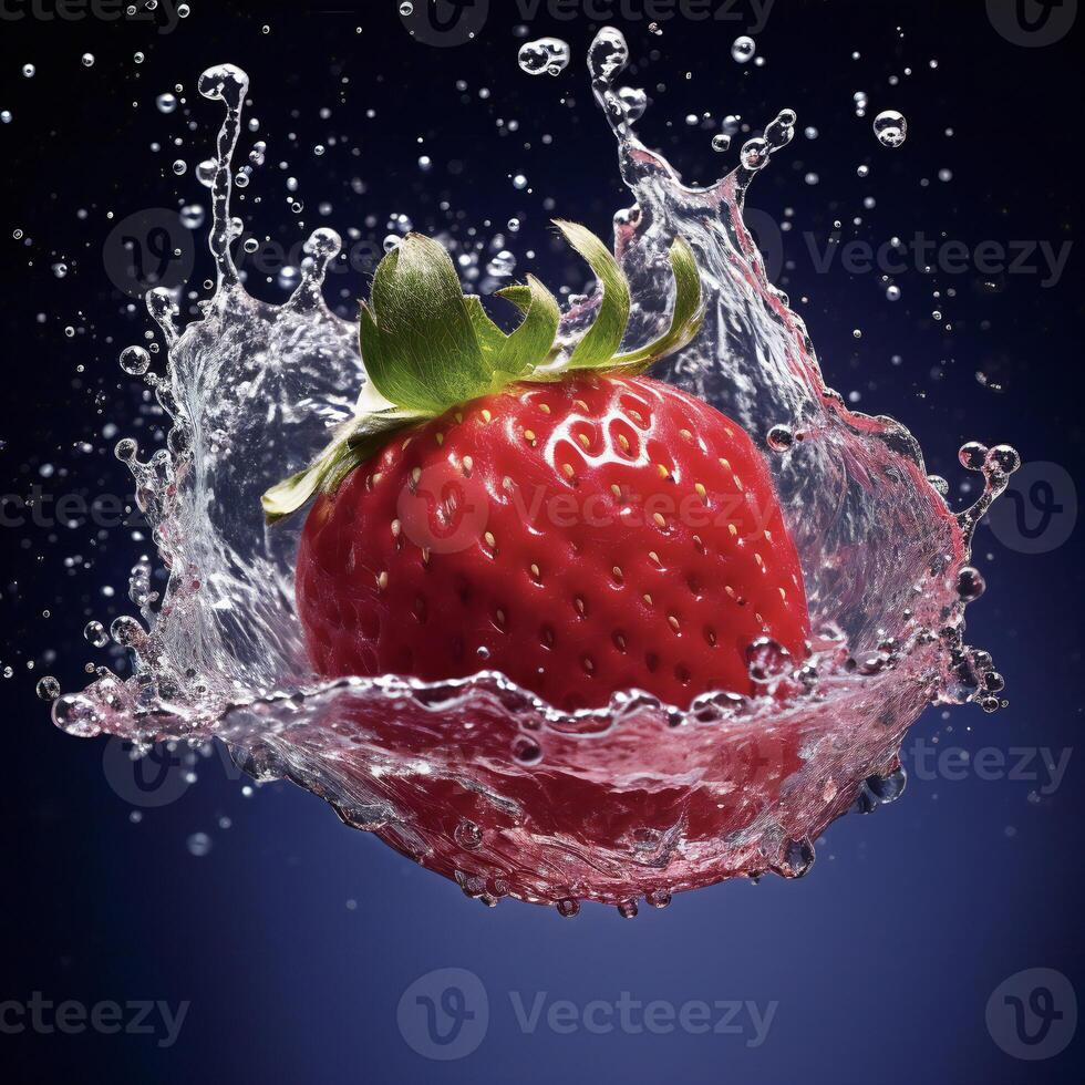 AI generated a strawberry is splashing in water photo
