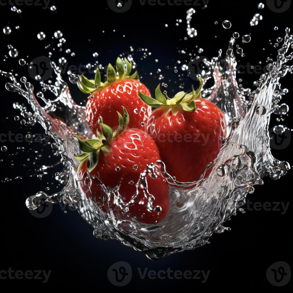 AI generated a strawberry is splashing in water photo