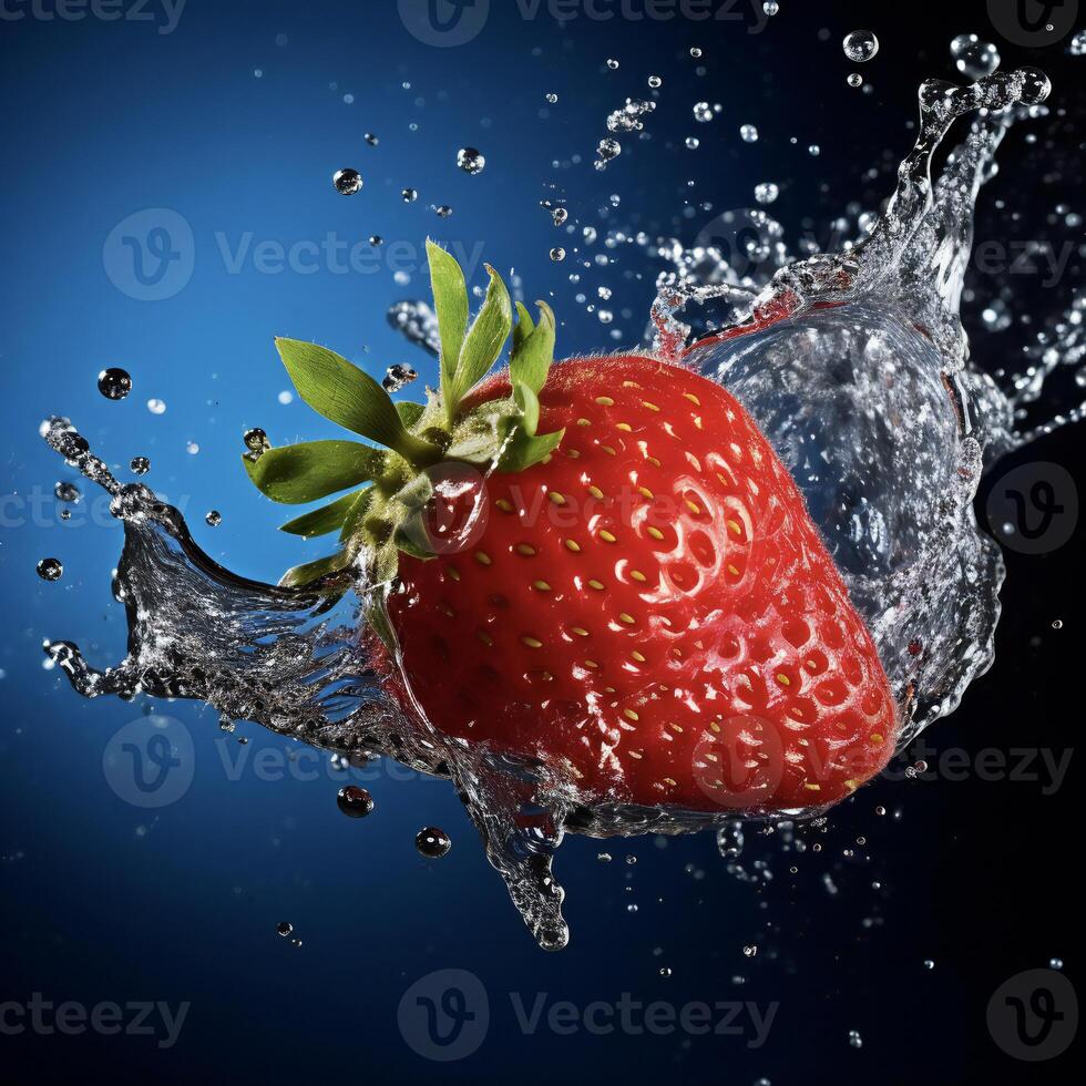 AI generated a strawberry is splashing in water photo