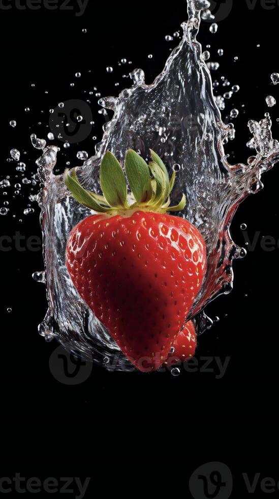 AI generated a strawberry being splashed with water photo
