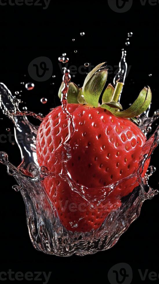 AI generated a strawberry being splashed with water photo