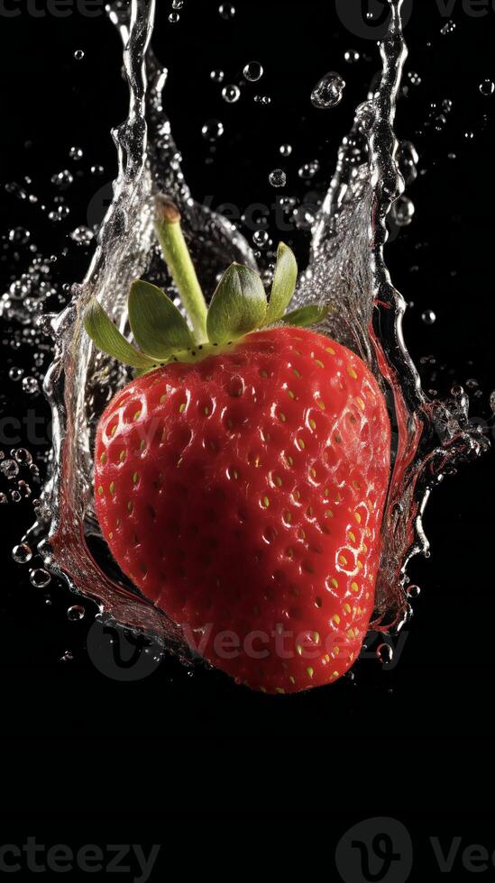 AI generated a strawberry being splashed with water photo