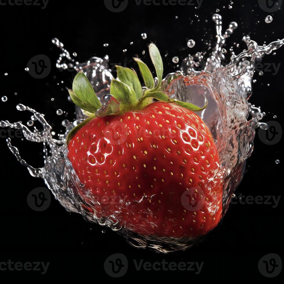 AI generated a strawberry is splashing in water photo