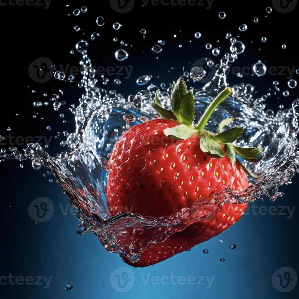 AI generated a strawberry is splashing in water photo
