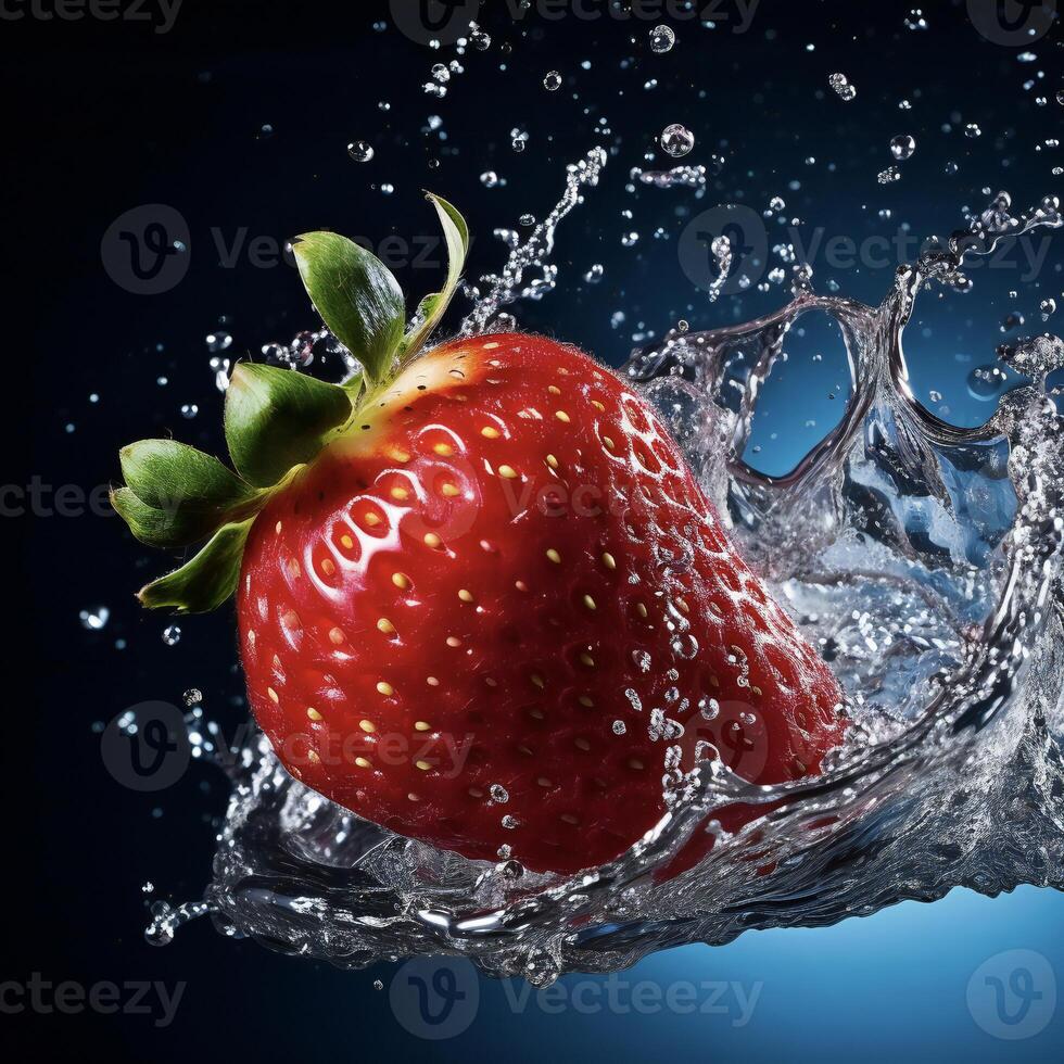 AI generated a strawberry is splashing in water photo