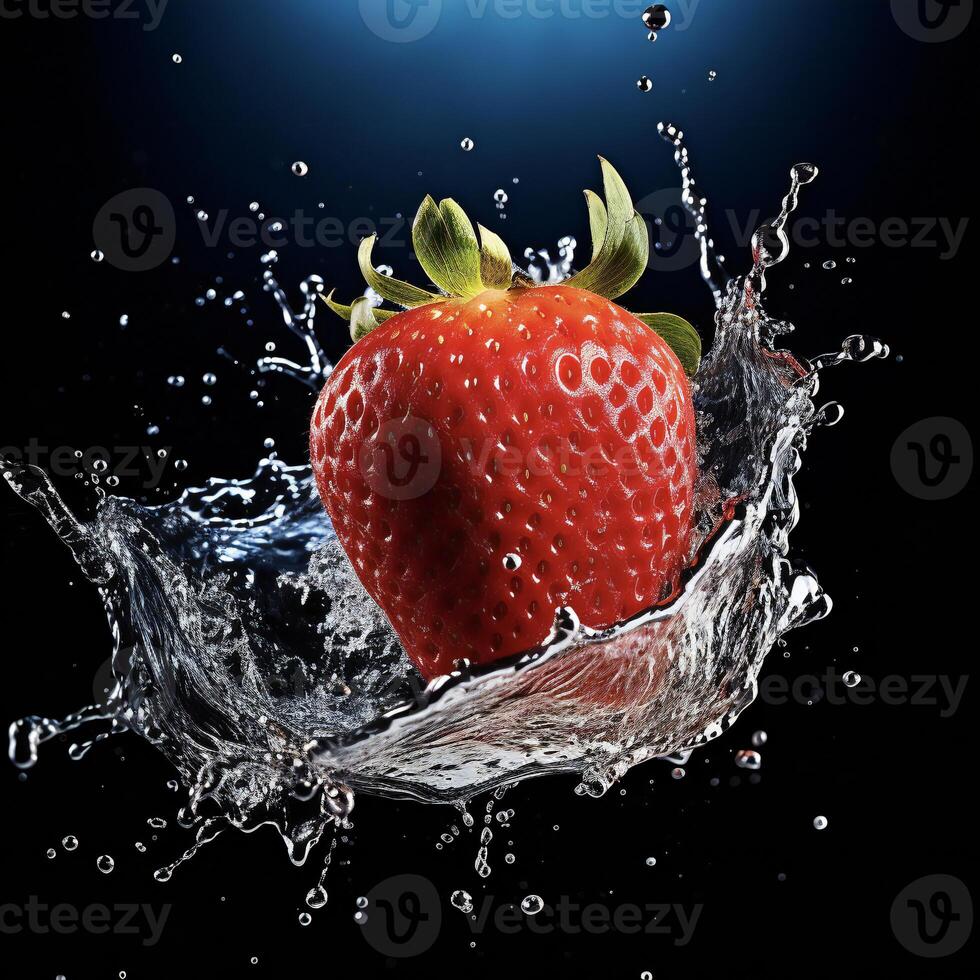 AI generated a strawberry is splashing in water photo
