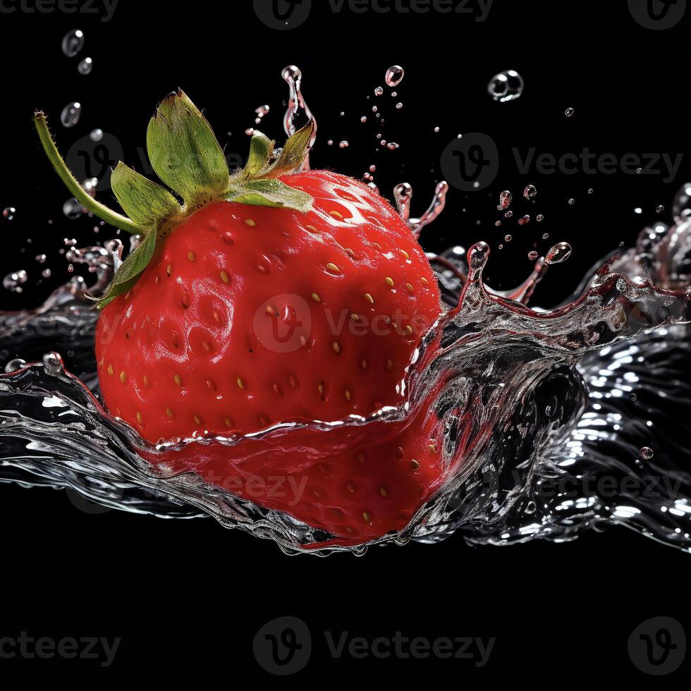 AI generated a strawberry is splashing in water photo