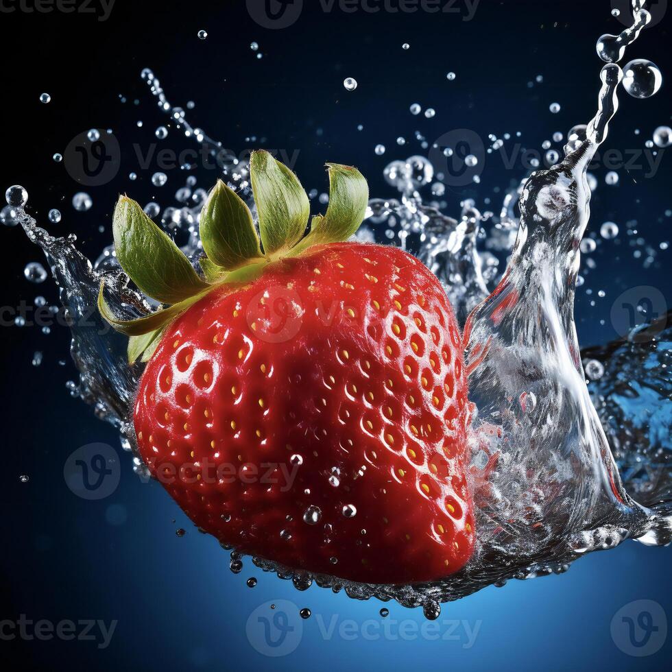 AI generated a strawberry is splashing in water photo