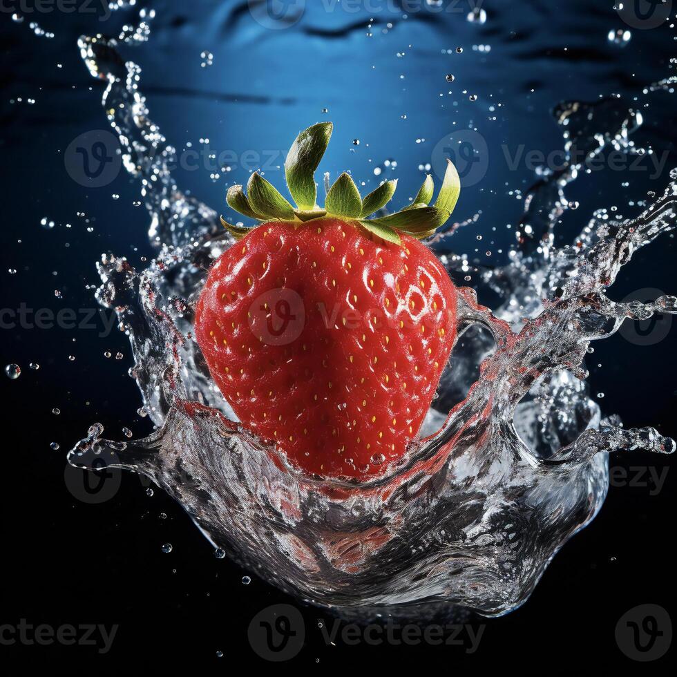 AI generated a strawberry is splashing in water photo