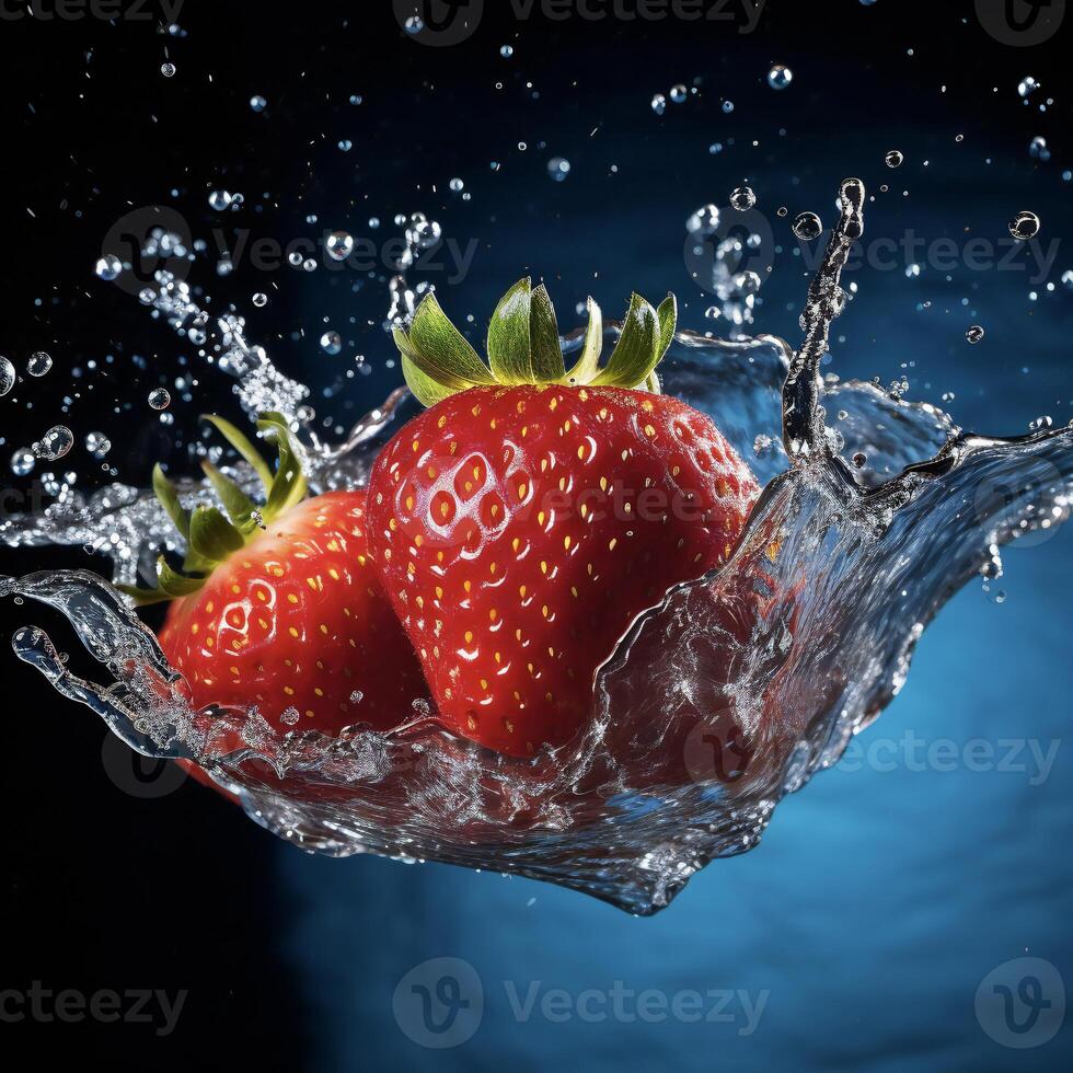 AI generated a strawberry is splashing in water photo