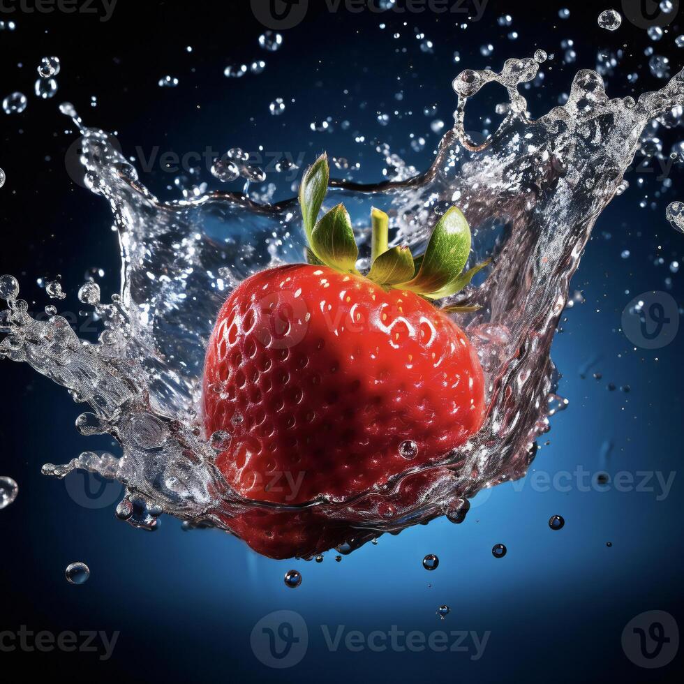 AI generated a strawberry is splashing in water photo