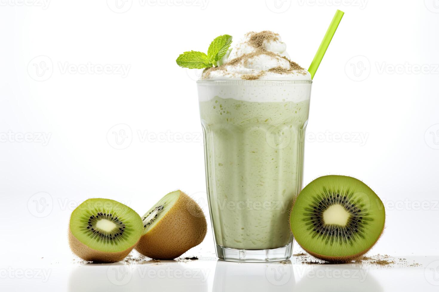 AI generated Kiwi milkshake isolated on white background photo