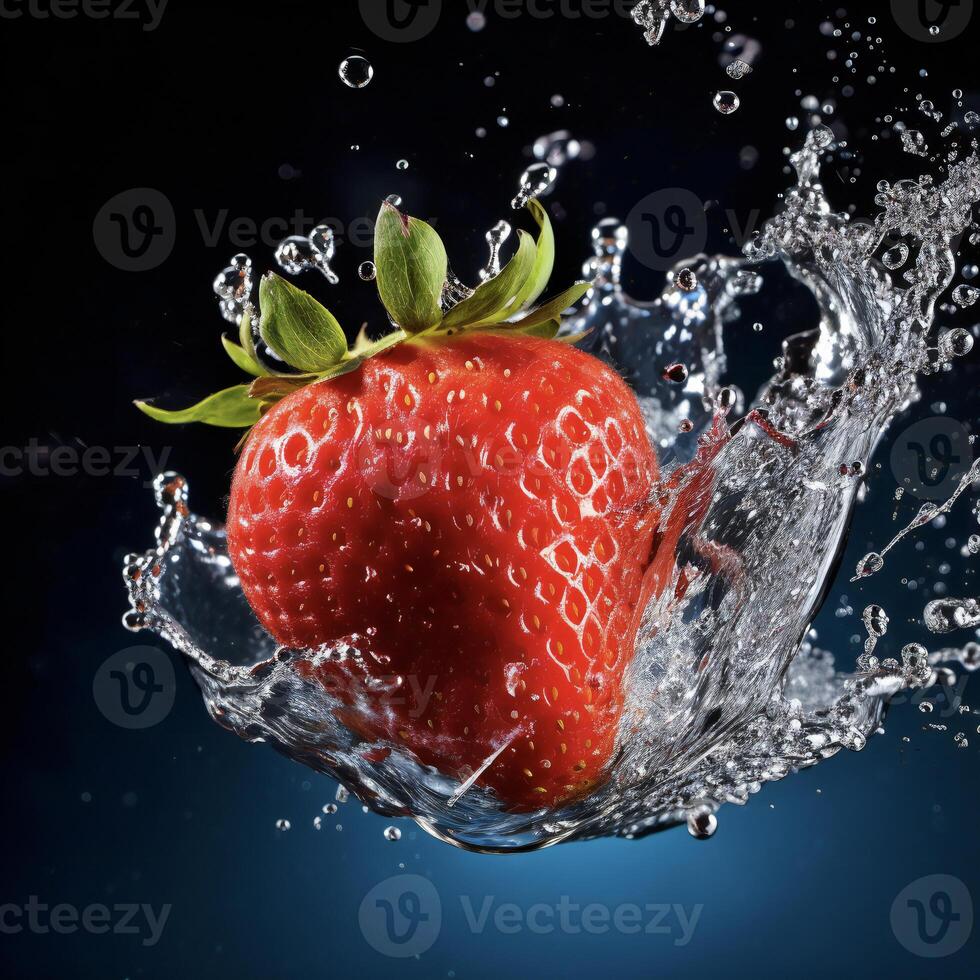 AI generated a strawberry is splashing in water photo