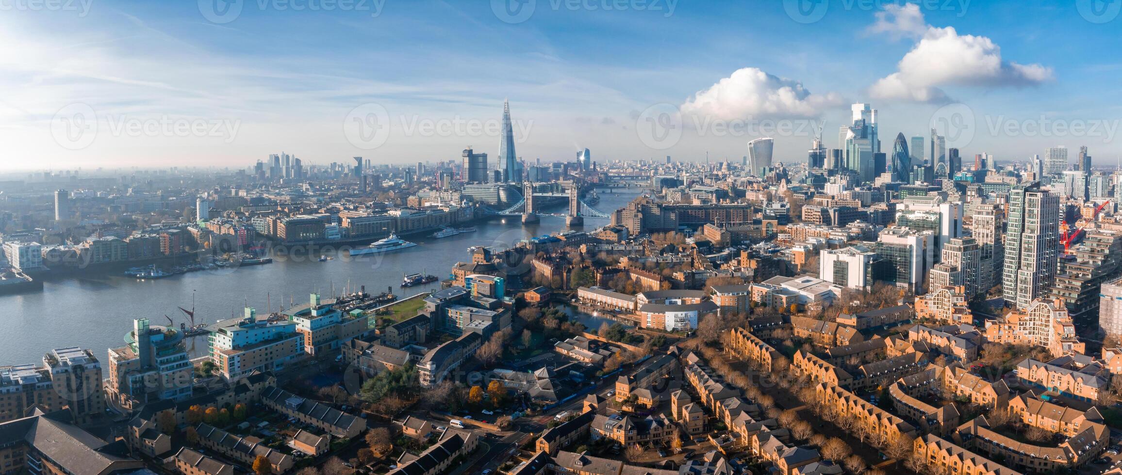 Aerial view of the Iconic Tower Bridge connecting Londong with Southwark photo