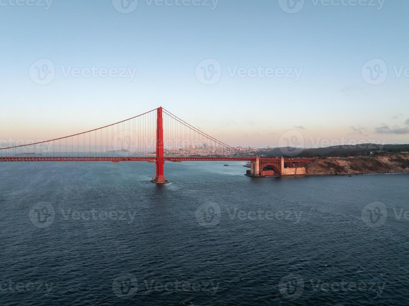 Famous Golden Gate Bridge, San Francisco at sunset, USA photo