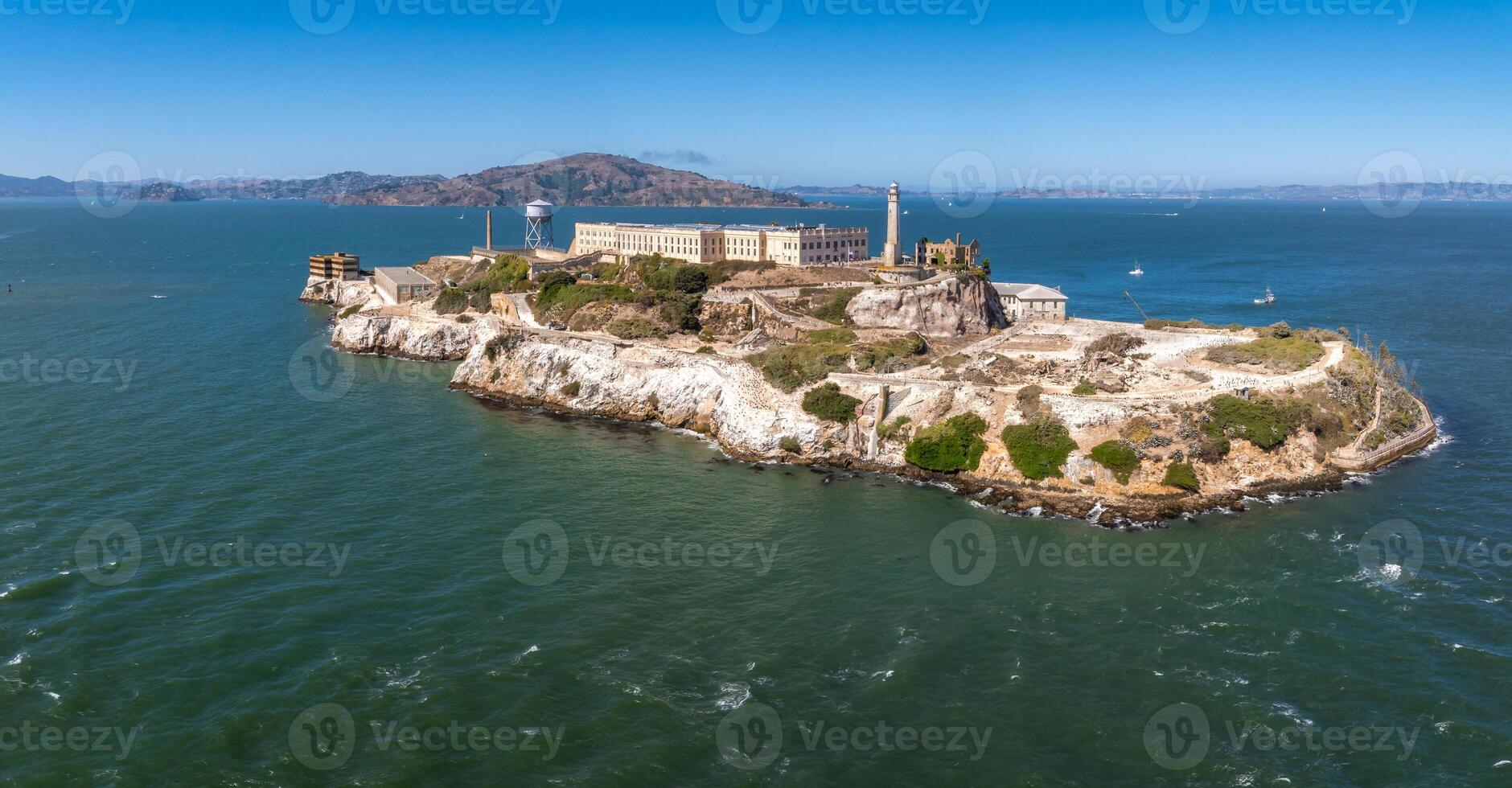 Aerial view of the prison island of Alcatraz in San Francisco Bay, photo