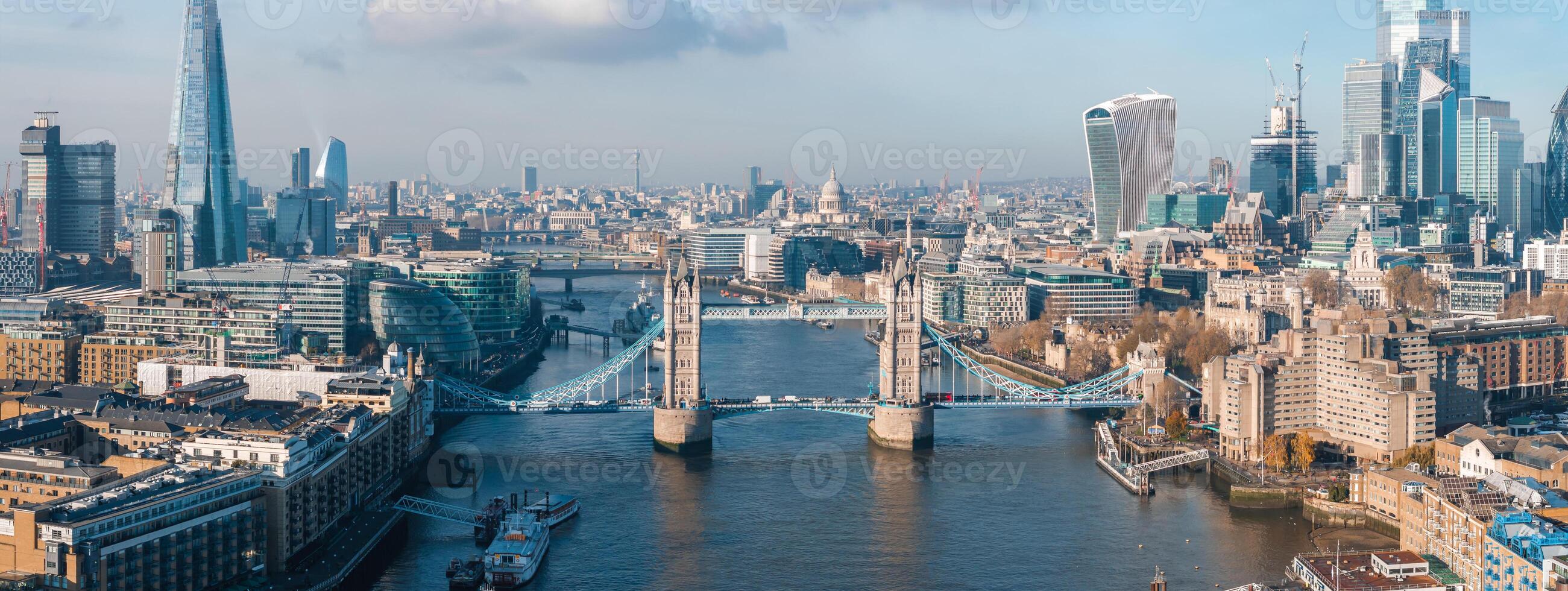 Aerial view of the Iconic Tower Bridge connecting Londong with Southwark photo