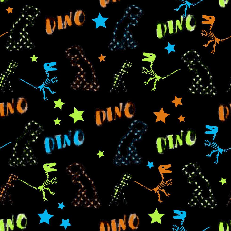 Dinosaur halftone creative flat seamless pattern. Wallpaper, textile, wrapping paper design vector