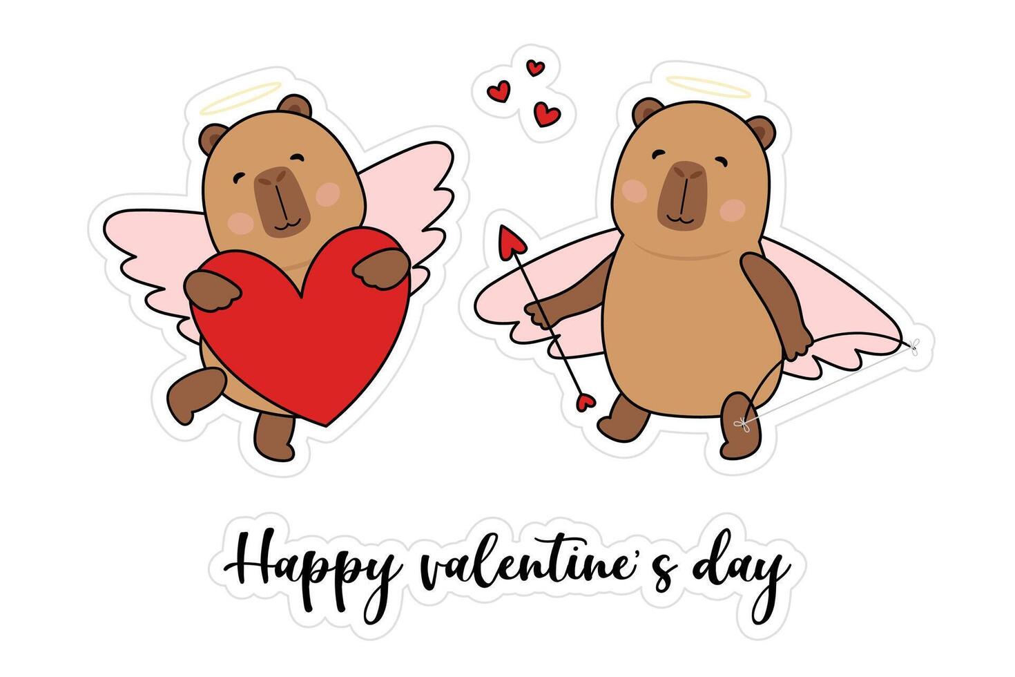 San Valentín día pegatinas con linda carpincho amor romántico colocar. vector
