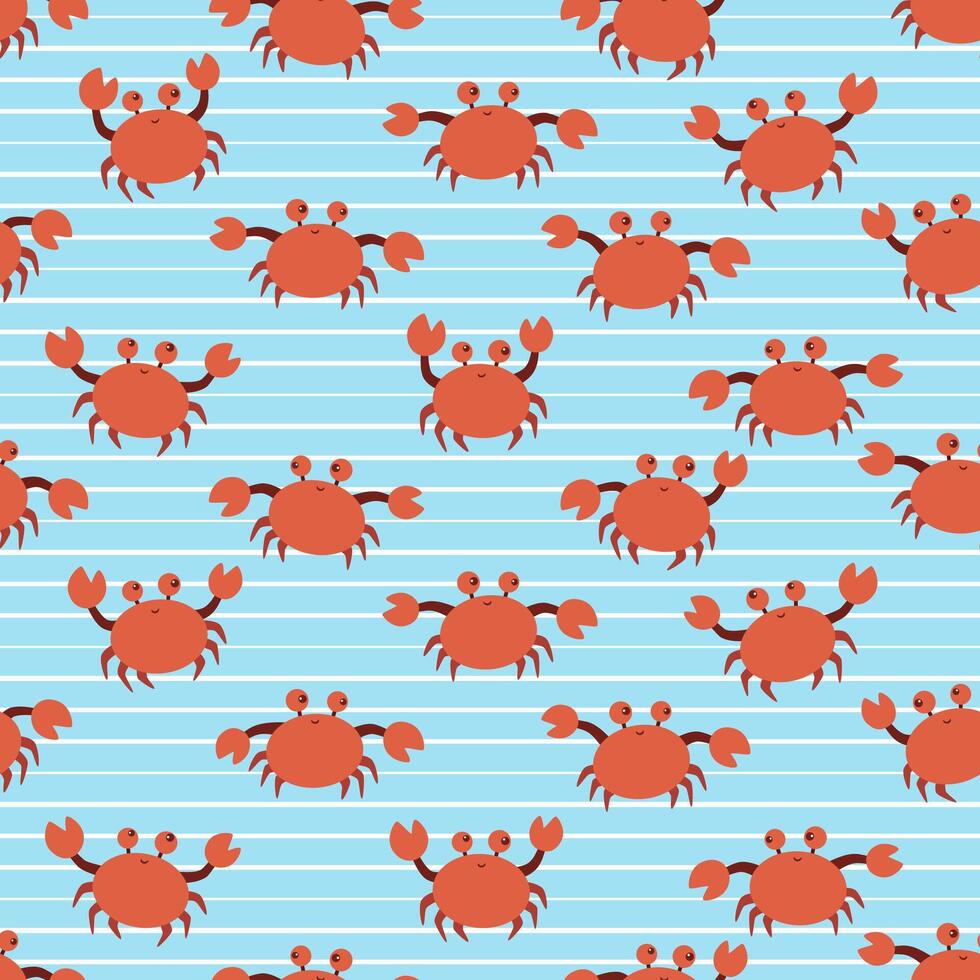 Seamless pattern with cute cartoon crabs and starfishes vector