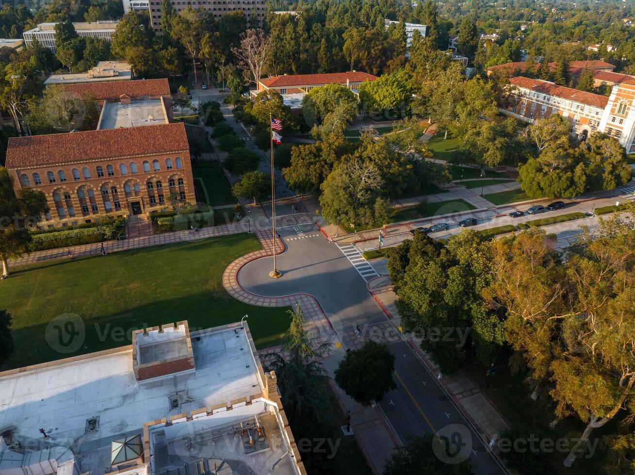 Aerial View of Diverse University Architecture with Red-Brick Buildings and Domed Library photo