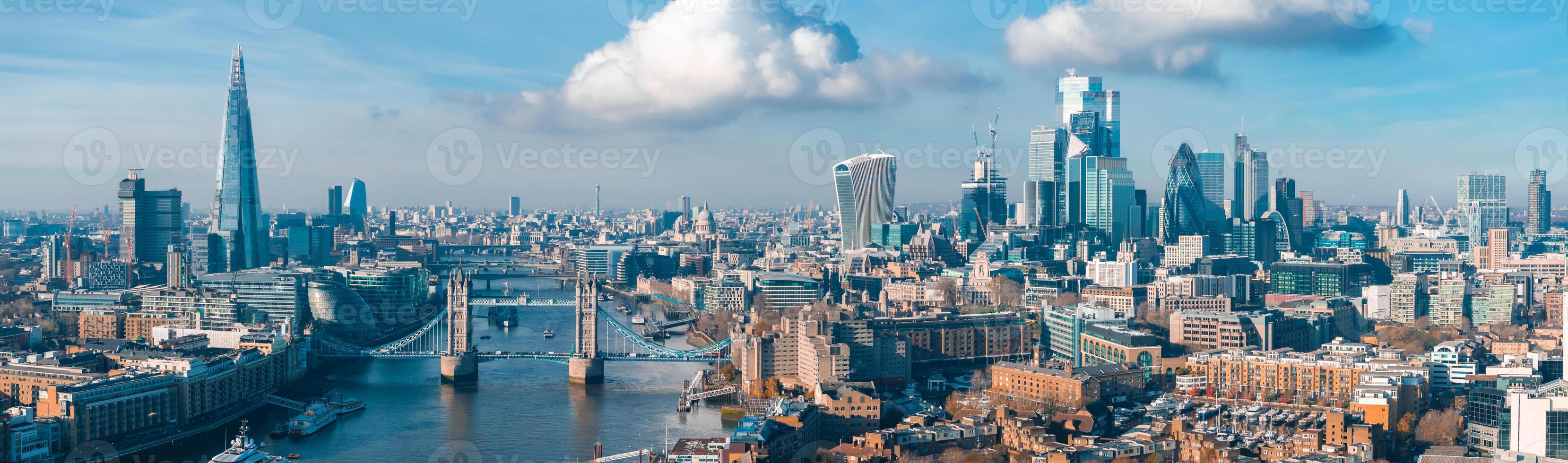 Aerial view of the Iconic Tower Bridge connecting Londong with Southwark photo