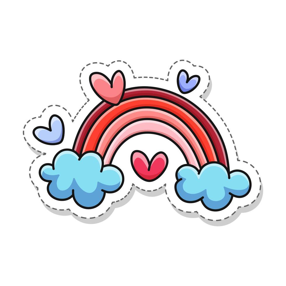 Illustration of a Valentine's theme sticker, rainbow love and hearts vector