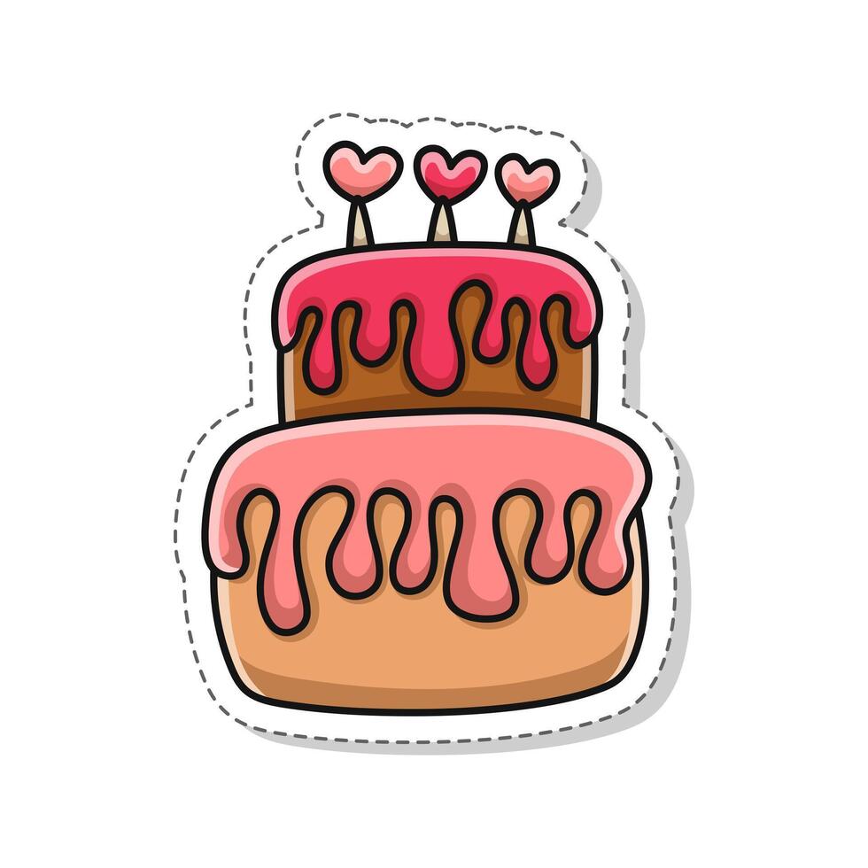 sticker illustration, Valentine theme heart candle tart cake vector