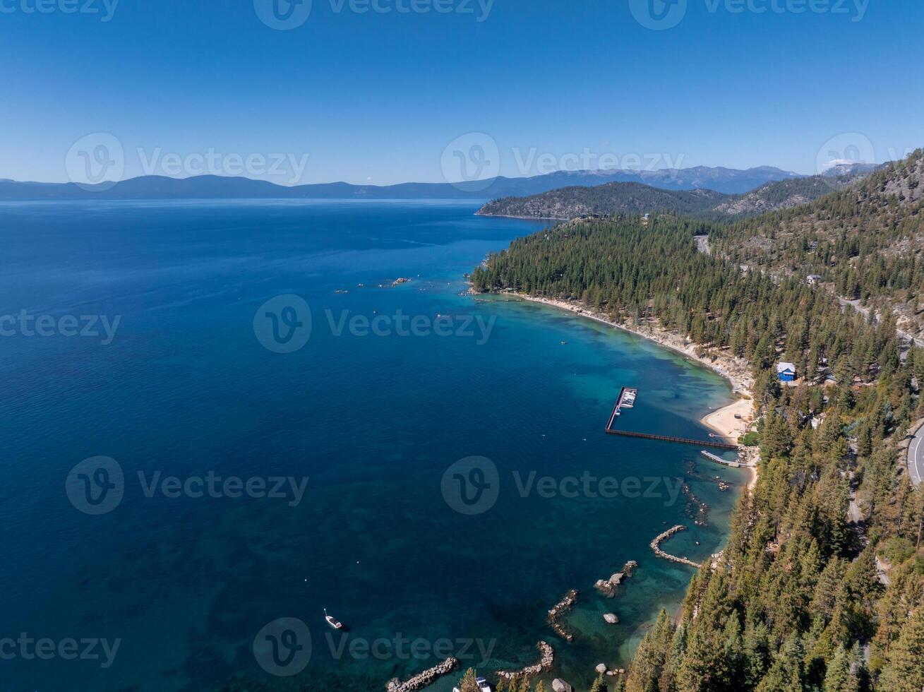 Beautiful aerial view of the Tahoe lake from above in California, USA. photo