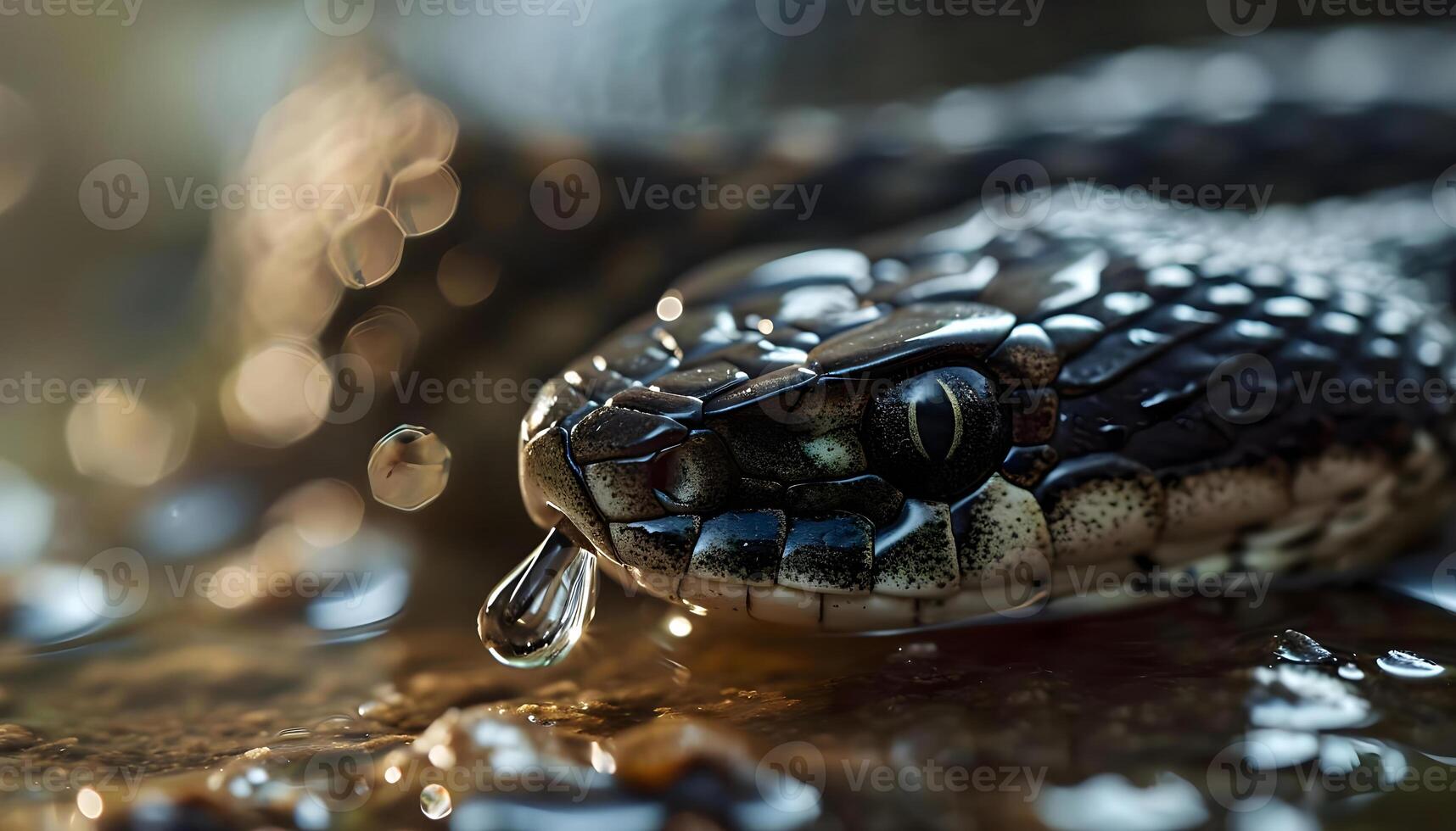 AI generated a close up of a snake with water droplets photo