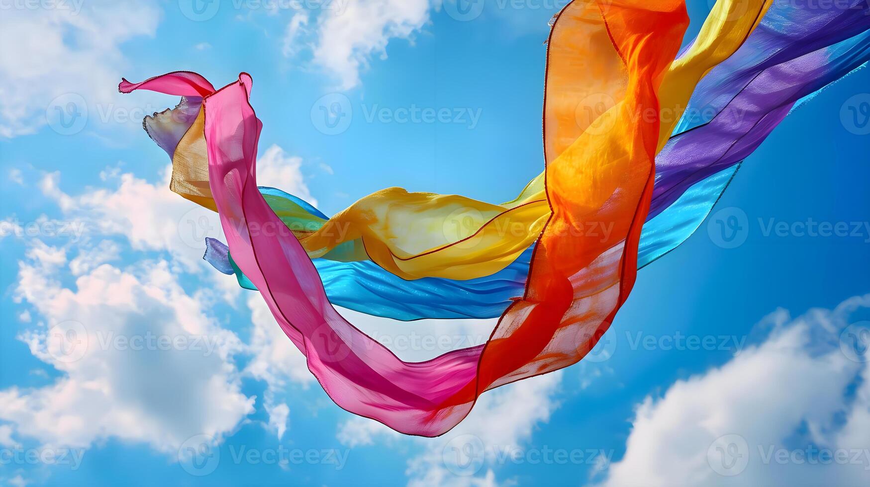 AI generated a rainbow colored scarf flying in the sky photo