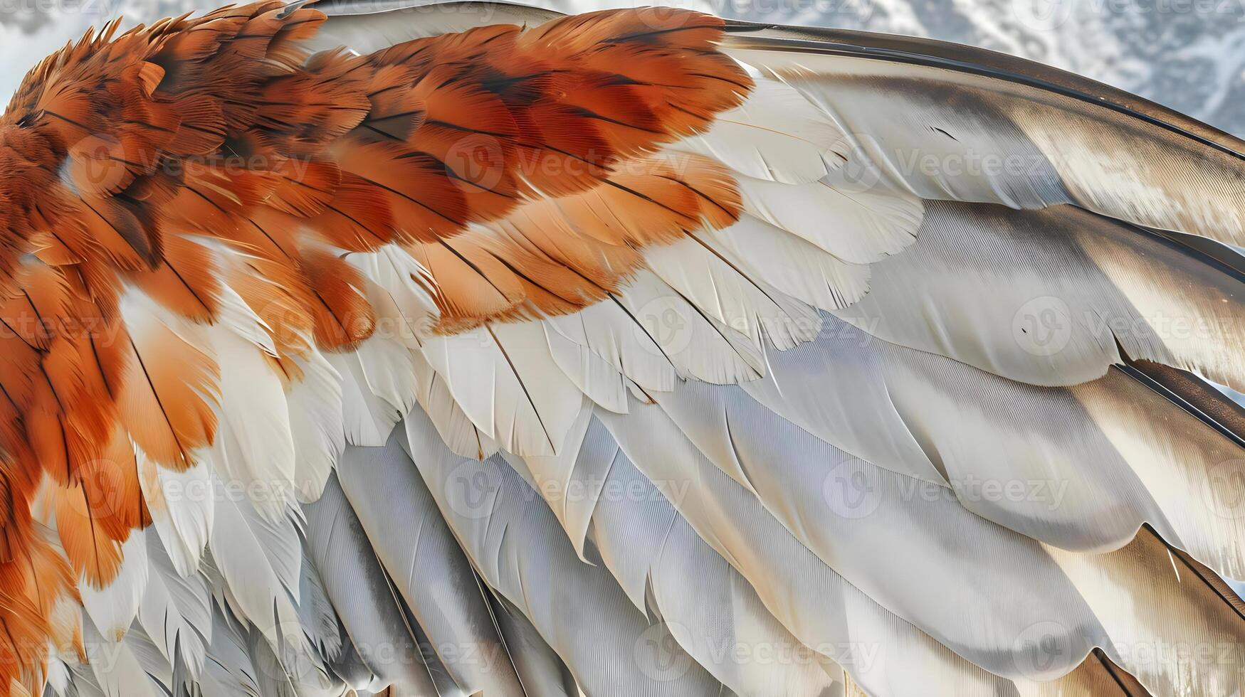 AI generated a close up of a bird's wing with mountains in the background photo