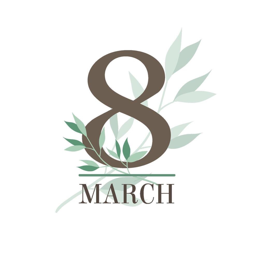March 8 greeting card with botanical pattern. Square International Women's Day Greeting Card Template. vector