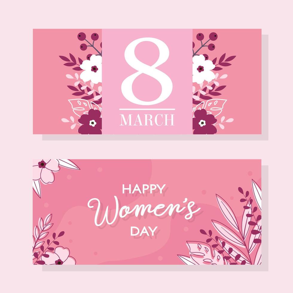 conjunto de brillante tarjetas para marzo 8 y internacional De las mujeres día con floral diseño. vector