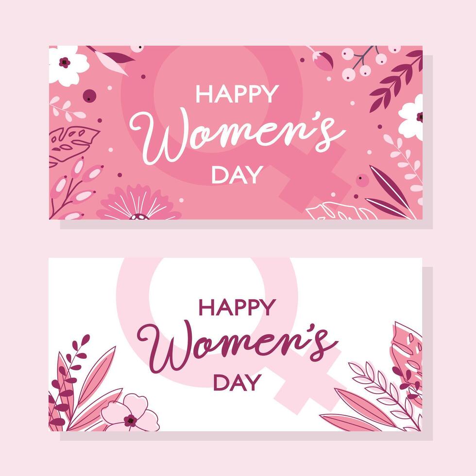 Set of bright cards for March 8 and International Womens Day with floral design. vector