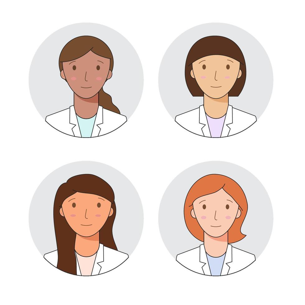 colección de retratos de mujer con ligero y oscuro piel para perfil avatares. retrato de un sonriente mujer. vector