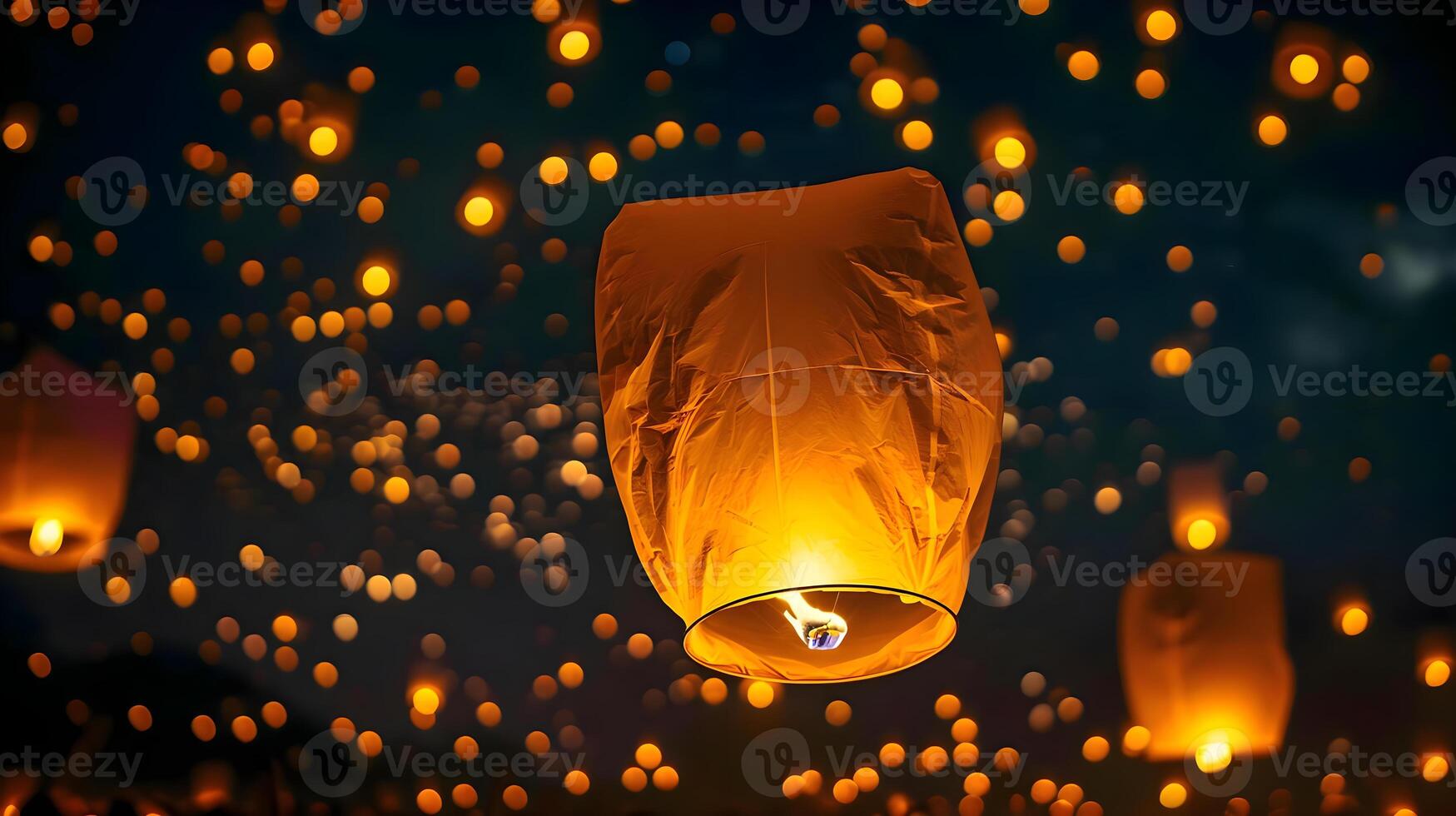 AI generated a bunch of lanterns floating in the air photo