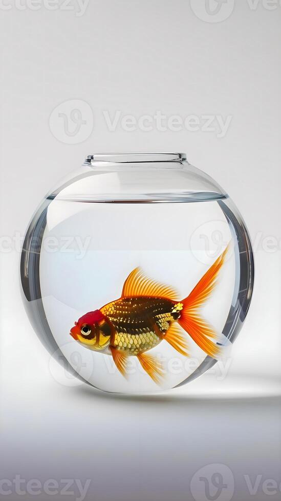 AI generated a goldfish in a bowl on a white background photo