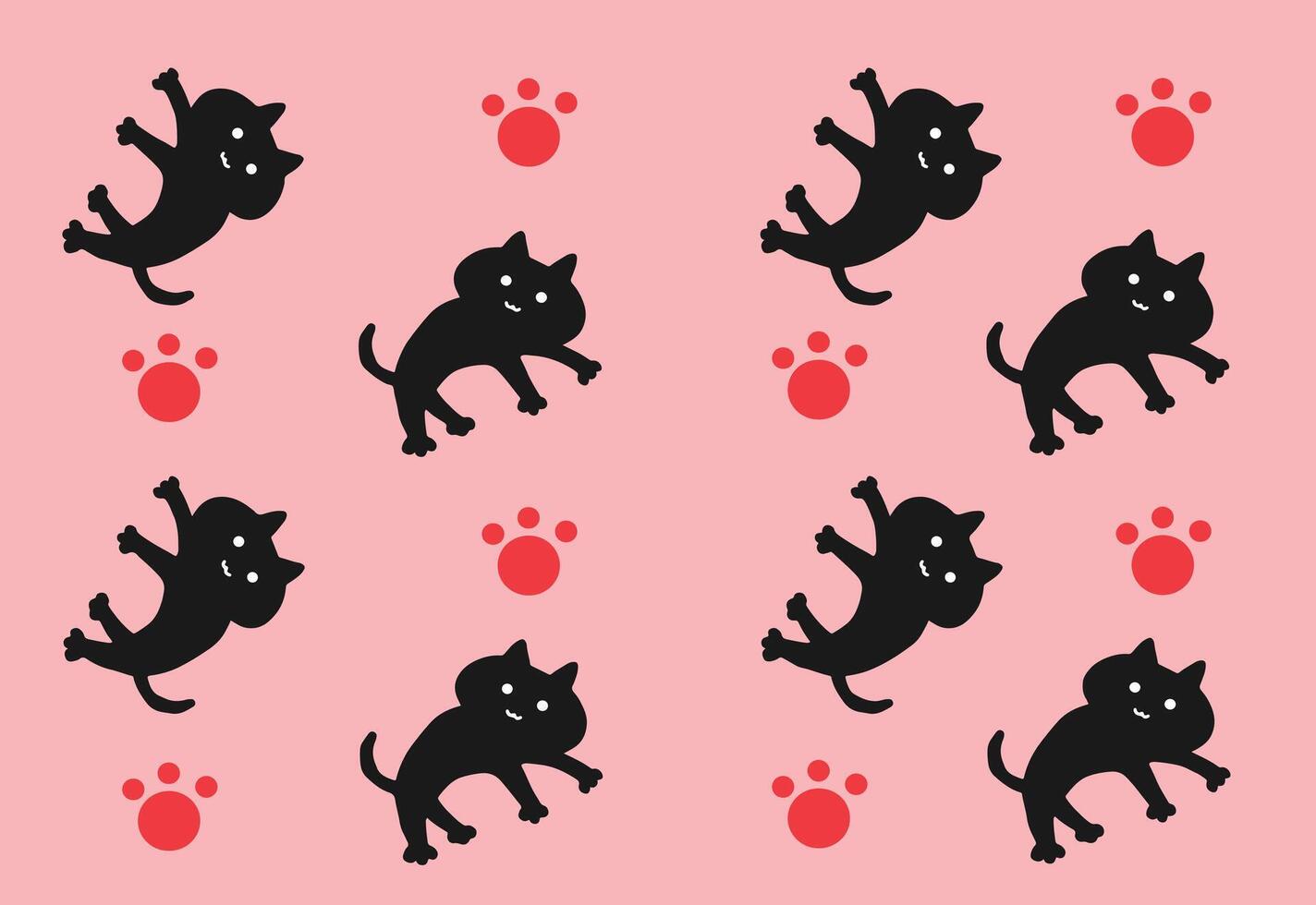 Black cat pattern cartoon style. vector